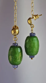 Orecchini pendenti argento 925 con tanzanite e giada