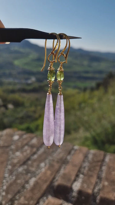 Orecchini a goccia con ametista e peridoto
