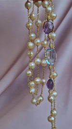 Collana lunga con perle barocche, topazio e ametista