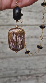 Collana con ceramica plisse dipinta oro 24k, onice e perla