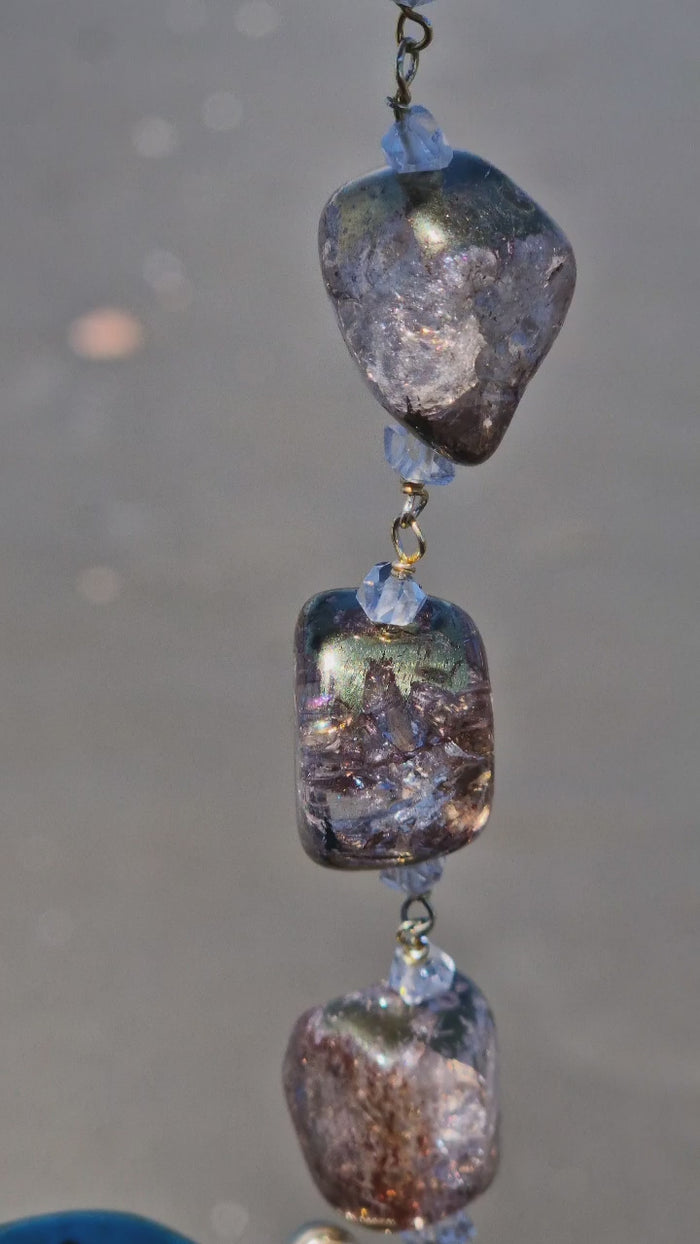 Collana con turchese naturale e cristallo di rocca dipinto oro 24k