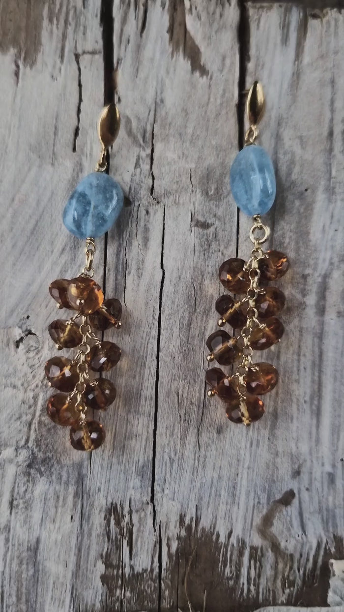 Orecchini a perno con acquamarina e quarzo citrino