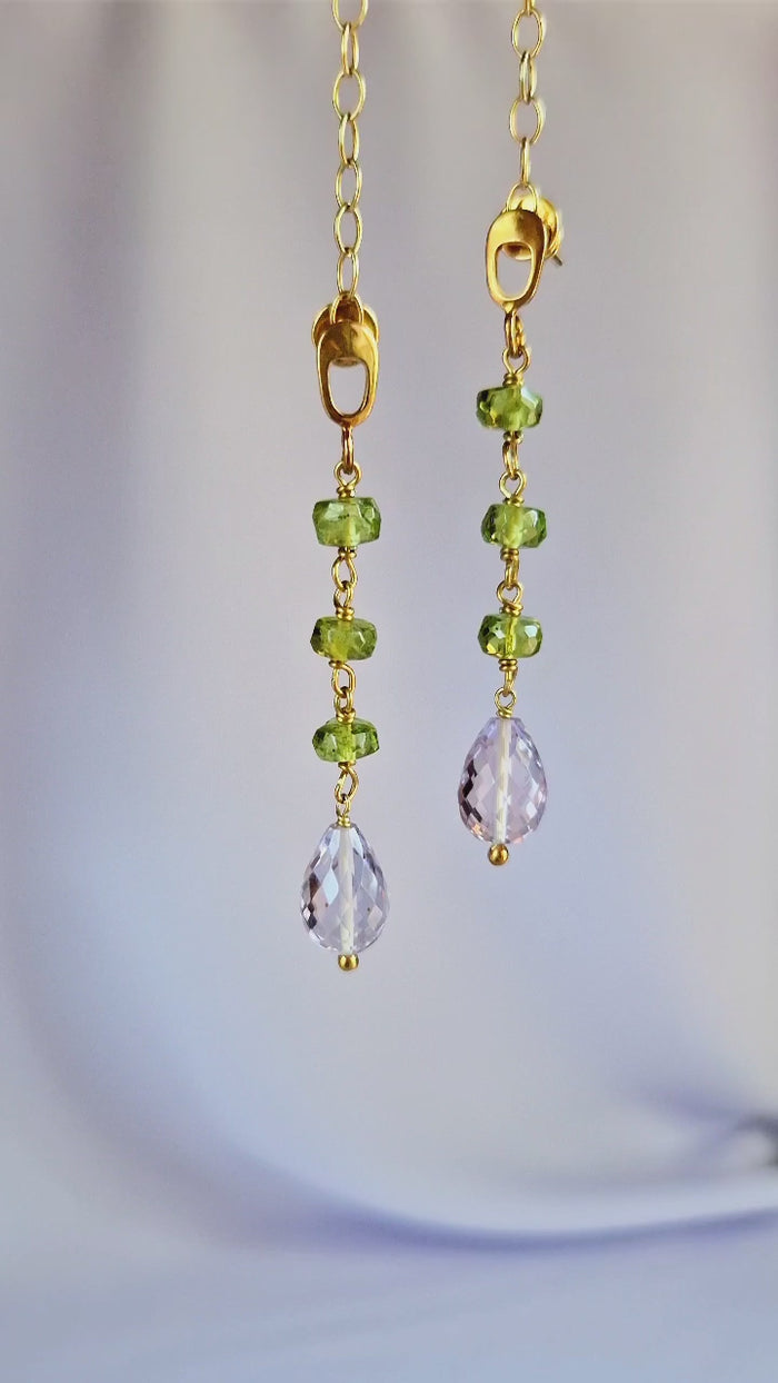 Orecchini pendenti con peridoto e ametista