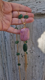 Collana lunga con avventurina e ceramica dipinta a mano oro puro 24k
