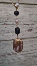 Collana con ceramica plisse dipinta oro 24k, onice e perla