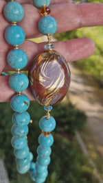 Girocollo con ceramica dipinta oro 24k, quarzo citrino, topazio e Howlite turchese