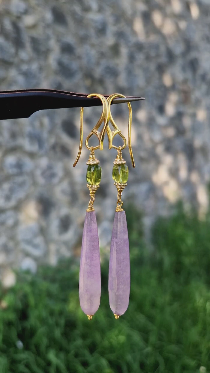 Orecchini a goccia con ametista e peridoto
