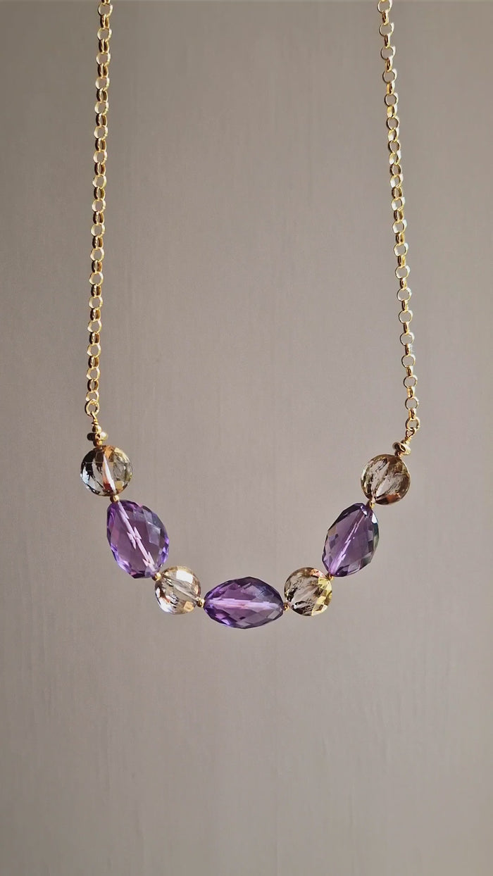 Collana con ametista e quarzo dipinto oro 24k