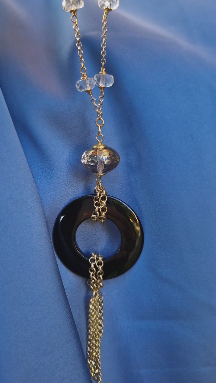 Girocollo con onice e cristallo di rocca dipinto oro 24k