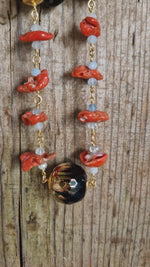 Collana di corallo, acquamarina e onice dipinto oro 24k