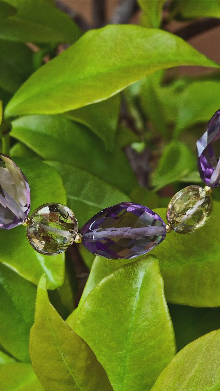 Collana con ametista e quarzo dipinto oro 24k