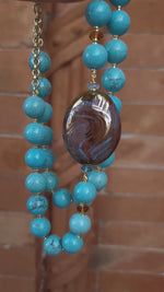 Girocollo con ceramica dipinta oro 24k, quarzo citrino, topazio e Howlite turchese